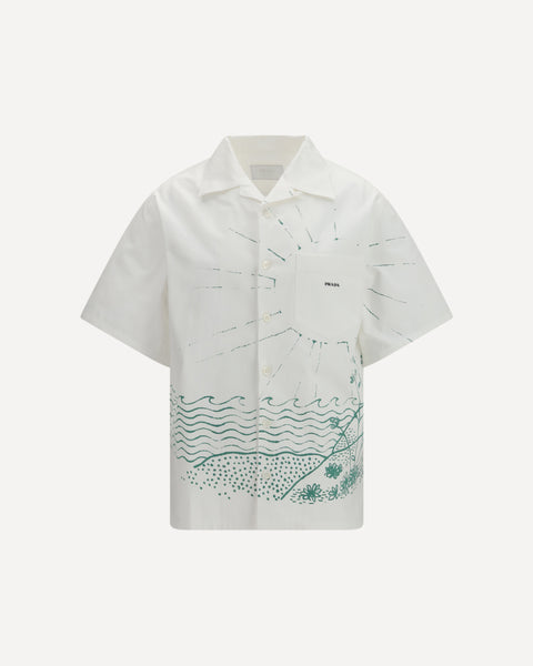 h.NAOTO bloodフリンジホワイトシャツ PRADA Oversized wave print Shirt WHITE | Base Blu