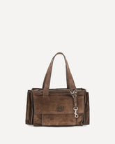 Utilitaire Shoulder Bag in suede calfskin - BROWN | Base Blu