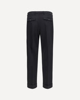 Carrot fit single pleat Pants in virgin wool - BLACK | Base Blu