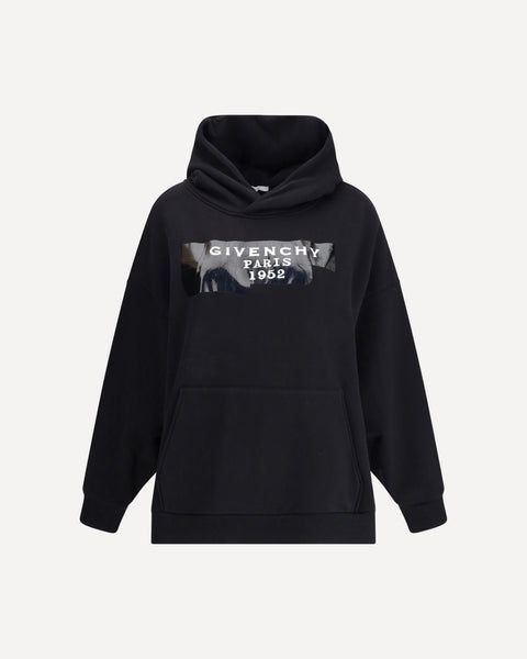 GIVENCHY Gauzy fabric Hoodie with givenchy tape BLACK | Base Blu