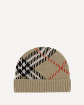 Cashmere blend Check Beanie Hat - BEIGE | Base Blu