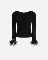 Feather-trimmed Chenille Knit Top - BLACK | Base Blu