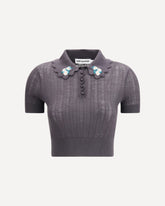 Cropped Top with a scalloped collar with floral embroidery - GREY | Base Blu