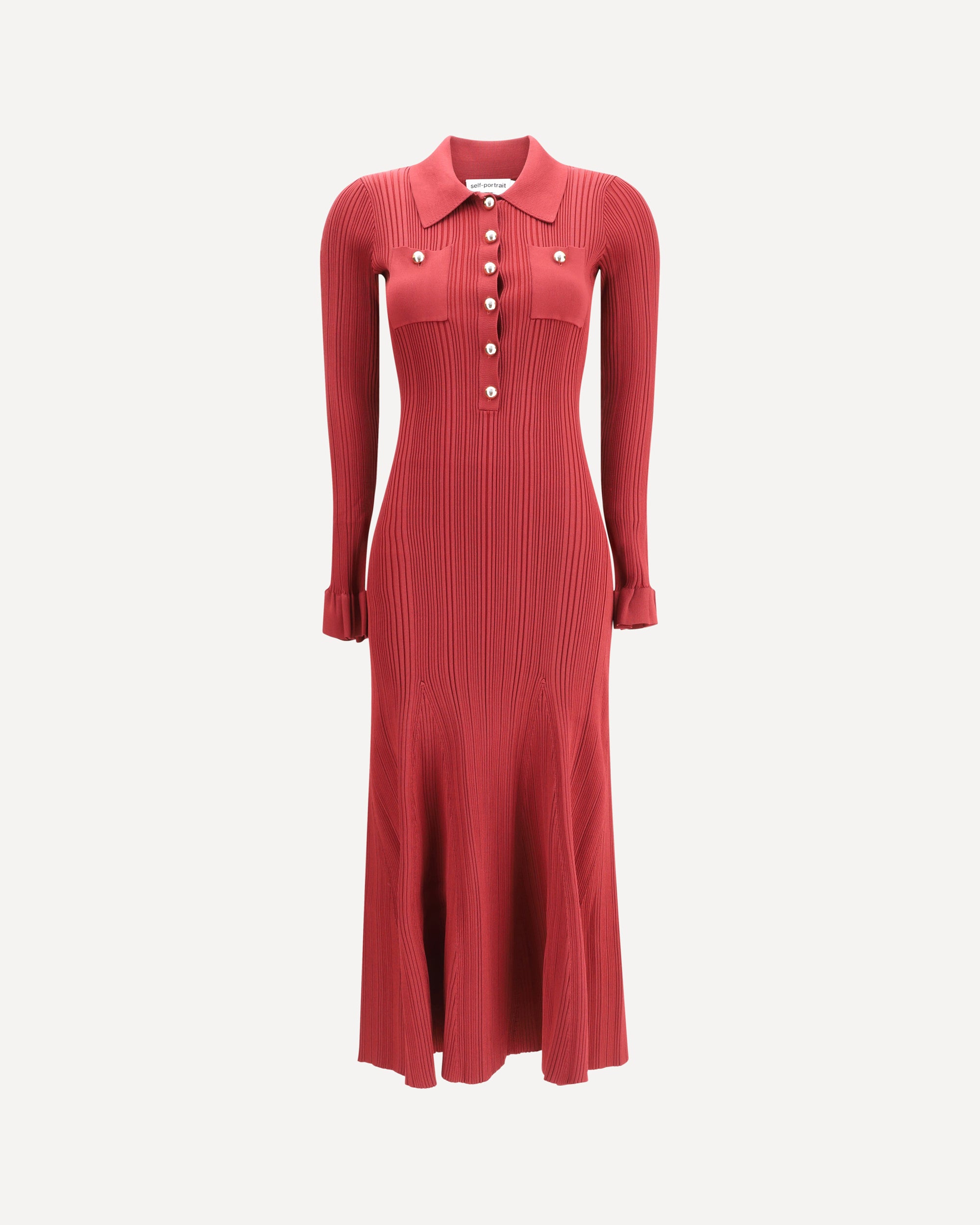 SELF-PORTRAIT Ribbed knit midi Dress RED