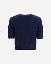 Cotton knit Sweater with embroidery - BLUE | Base Blu