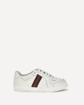 Leather Sneakers with Web detail for Boy - WHITE | Base Blu