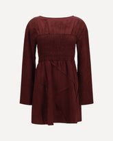 Long-sleeve satin Mini Dress - BORDEAUX | Base Blu