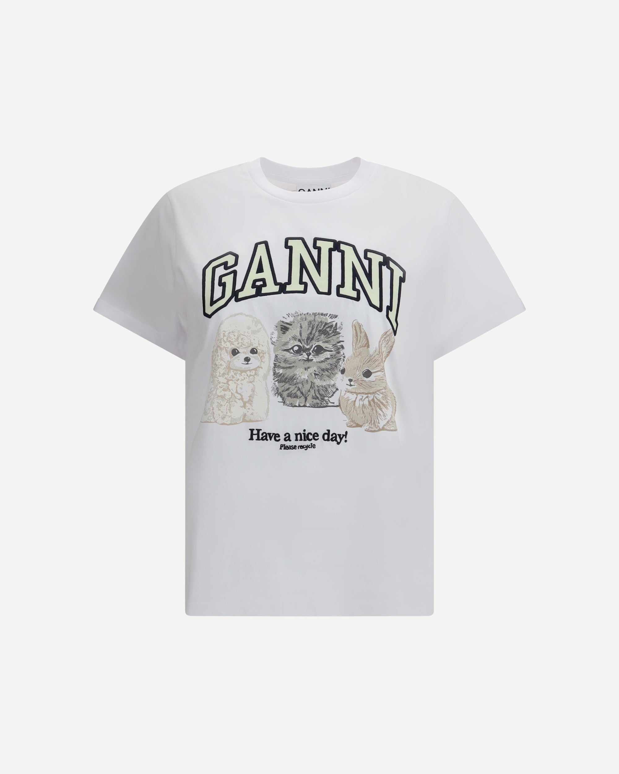 other - ガニー Basic Jersey  Have a nice day! Tシャツ GANNI Have a Nice Day T-Shirt WHITE | Base Blu