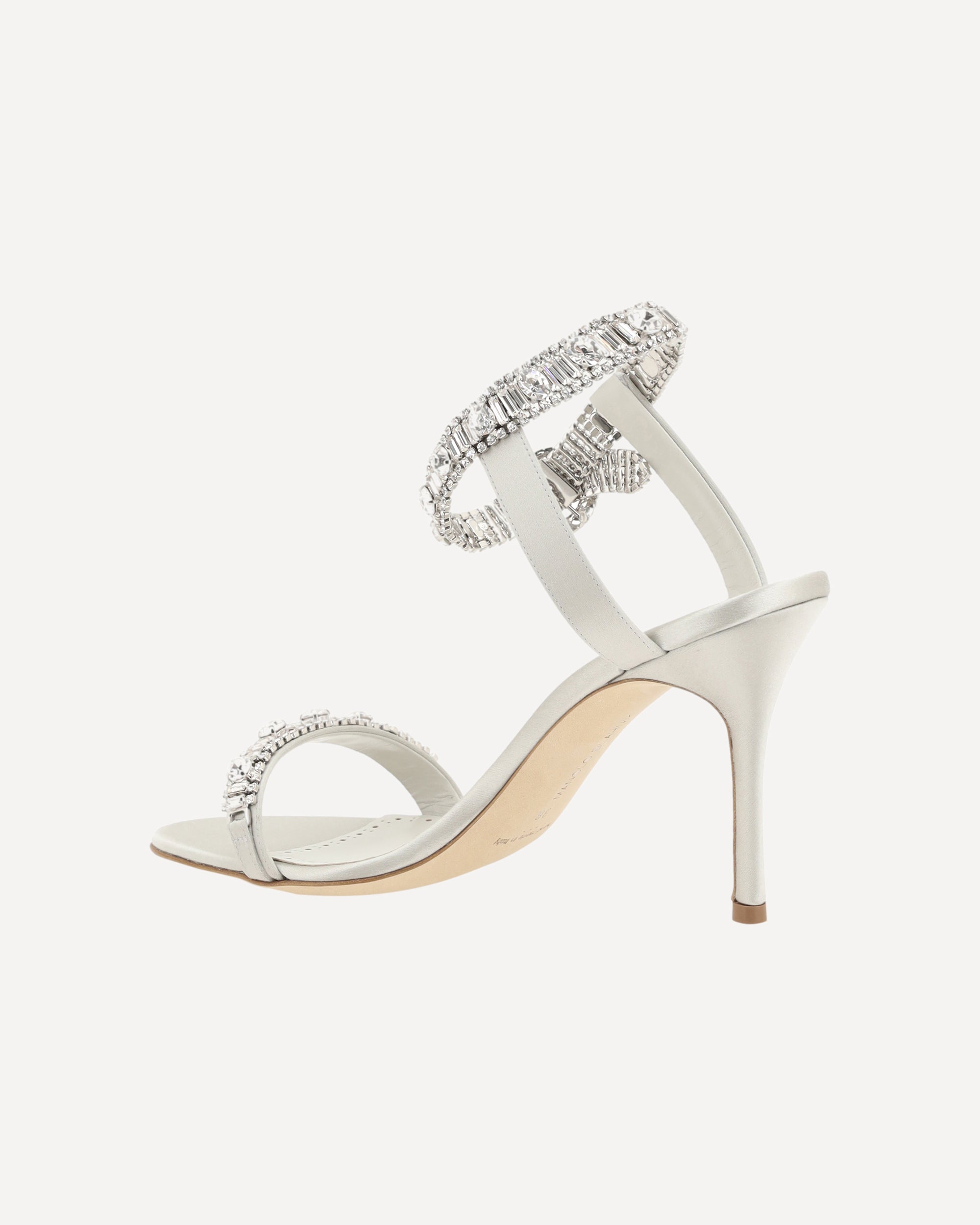 MANOLO BLAHNIK Asasan Satin Sandals SILVER | Base Blu