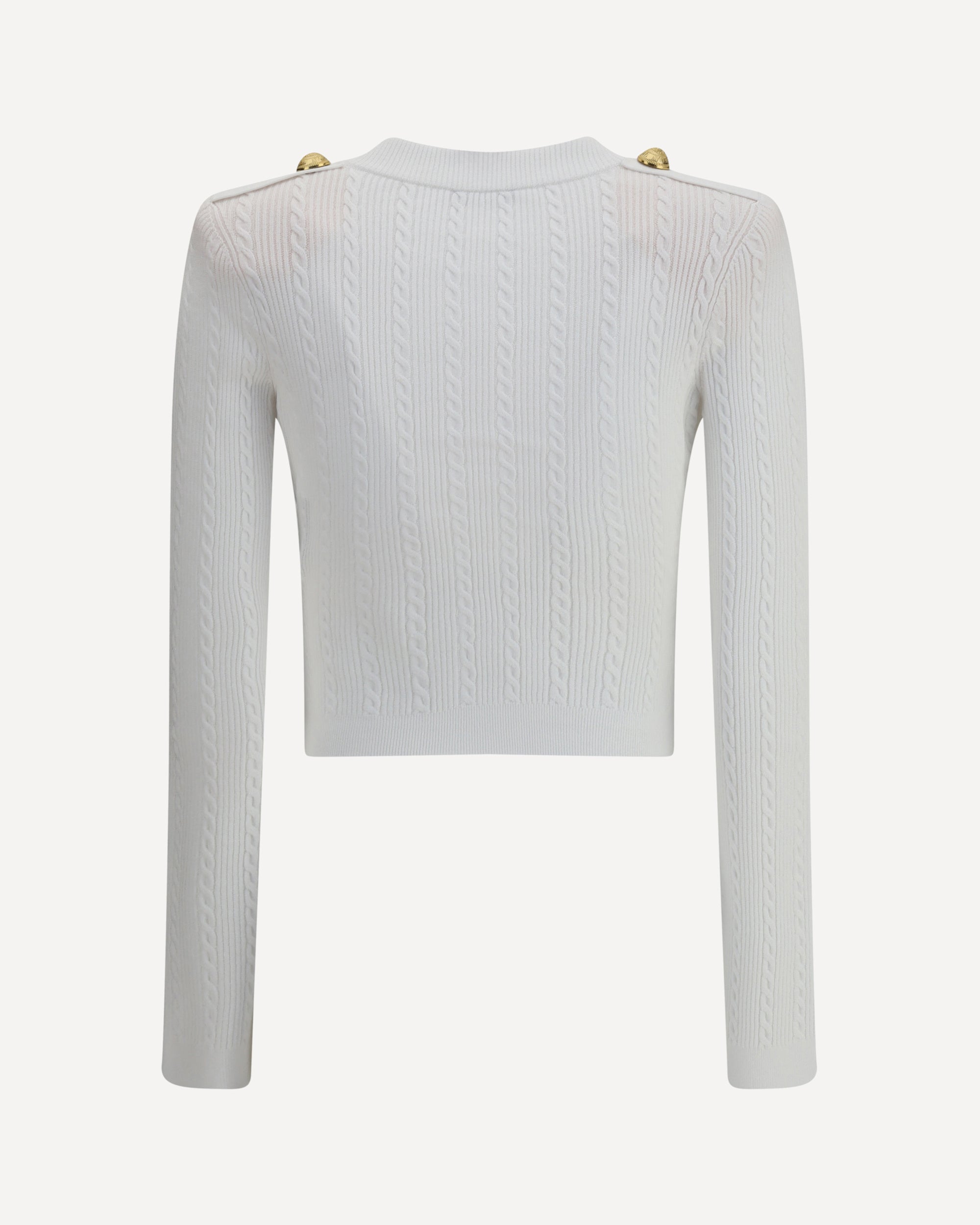 BALMAIN Ribbed and braided Cardigan WHITE Base Blu