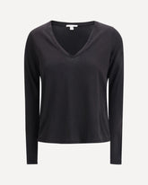 Deep V-neck long sleeve T-shirt - BLACK | Base Blu