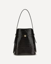 Belted Croco-embossed Bucket Bag - BROWN | Base Blu