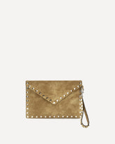 Medium Rockstud Clutch in suede - BEIGE | Base Blu