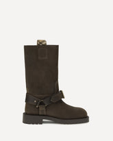 Suede Saddle Ankle Boots - BROWN | Base Blu