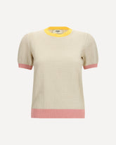 Maglione girocollo in cotone e seta con motivo FF - BEIGE | Base Blu