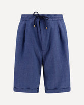 Linen and virgin wool chevron Bermuda Shorts - BLUE | Base Blu