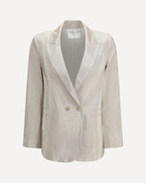 Double-Breasted Jacket in linen and lurex with jewel buttons - SILVER | Base Blu