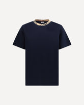 Cotton T-shirt with Check neckline - BLUE | Base Blu