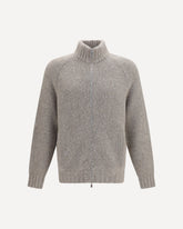 High-neck cashmere and silk Cardigan with zip - GREY | Base Blu
