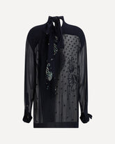 Viscose Blouse with Pussy-Bow and Jewelry Embellishments - BLUE | Base Blu