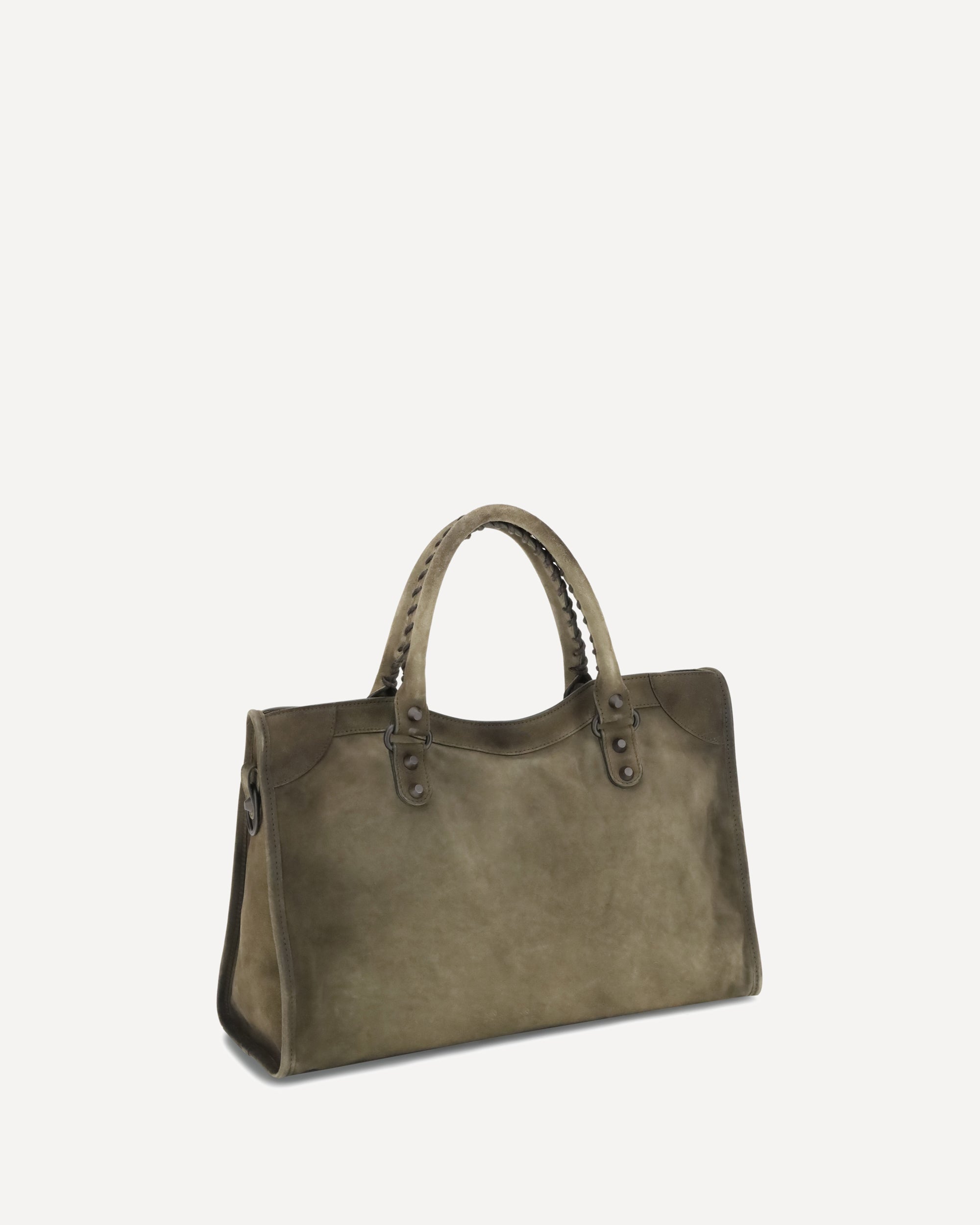 BALENCIAGA Suede Le City medium Handbag KHAKI | Base Blu