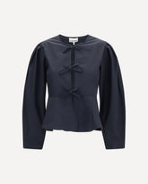 Cotton poplin Blouse with bows - BLACK | Base Blu