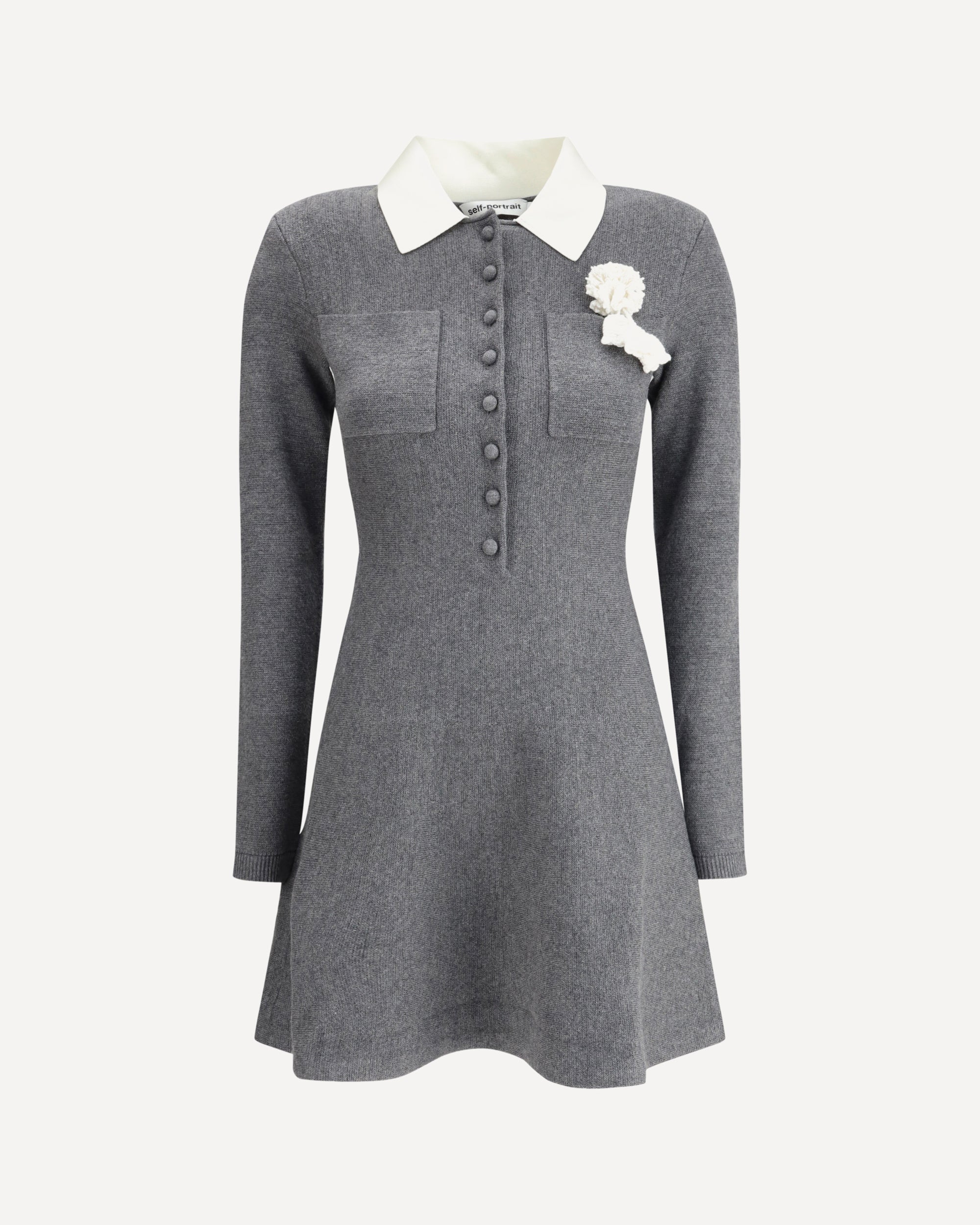 SELF-PORTRAIT Mini knit Dress with crochet floral collar GREY | Base Blu SELF-PORTRAIT Mini knit Dress with crochet floral collar GREY | Base Blu
