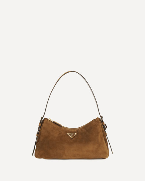 PRADA Aimée suede Shoulder Bag BROWN | Base Blu