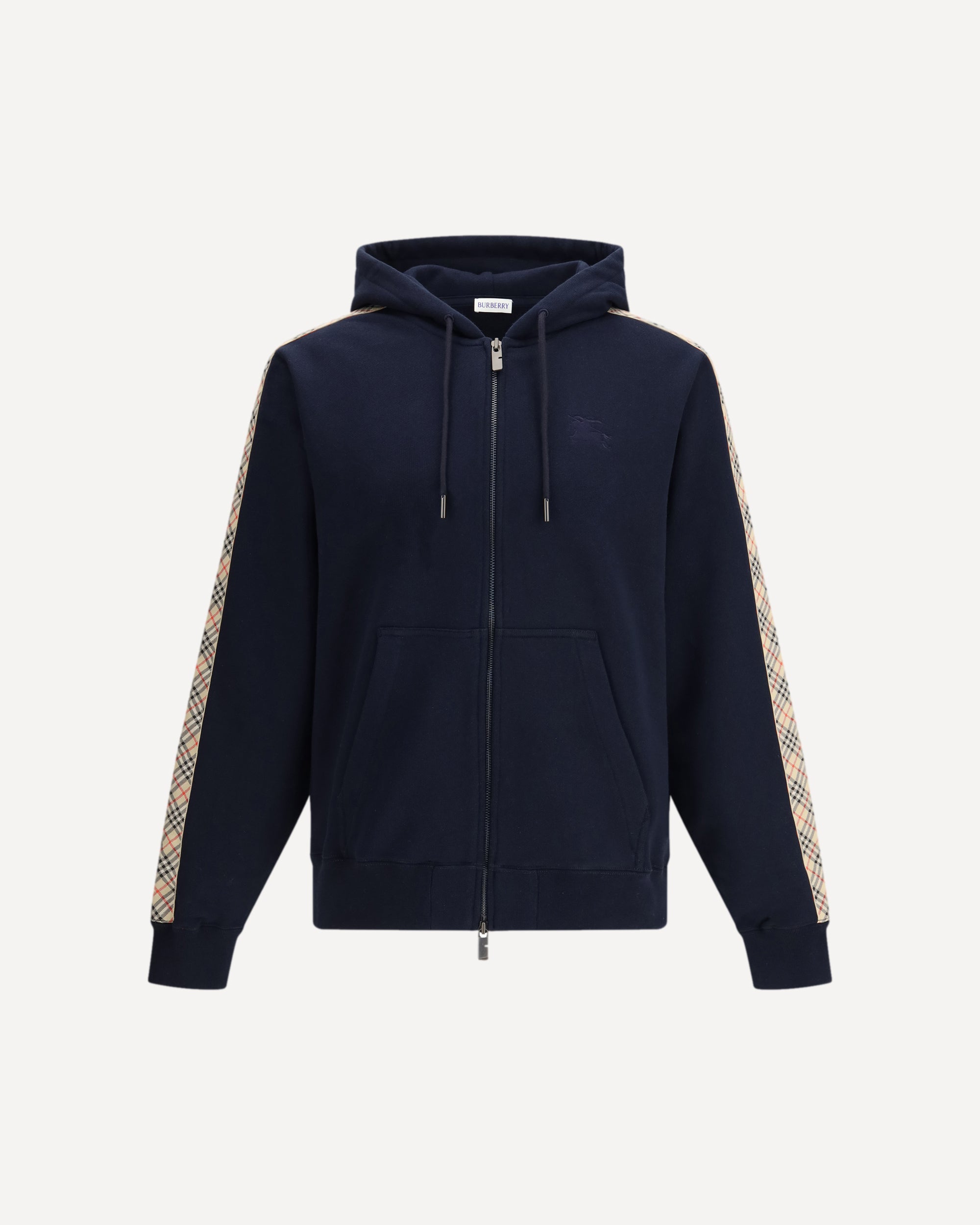 BURBERRY Check Trim Cotton Zip Hoodie BLUE | Base Blu BURBERRY Check Trim Cotton Zip Hoodie BLUE | Base Blu