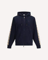 Felpa con cappuccio con zip in cotone Check Trim - BLU | Base Blu