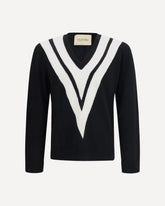 Sweater in virgin wool with intarsia V detail - BLACK | Base Blu