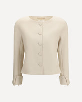 Collarless fitted Jacket in wool grain de poudre - BEIGE | Base Blu