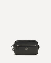 Grained leather Crossbody Bag with zip - BLACK | Base Blu