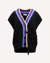 Cardigan con scollo a V e fiocco laterale - NERO | Base Blu