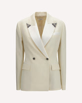 Stretch wool Blazer with embroidered lapels - CREAM | Base Blu