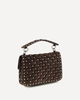 Medium Rockstud Spike suede Top Handle Bag - BROWN | Base Blu