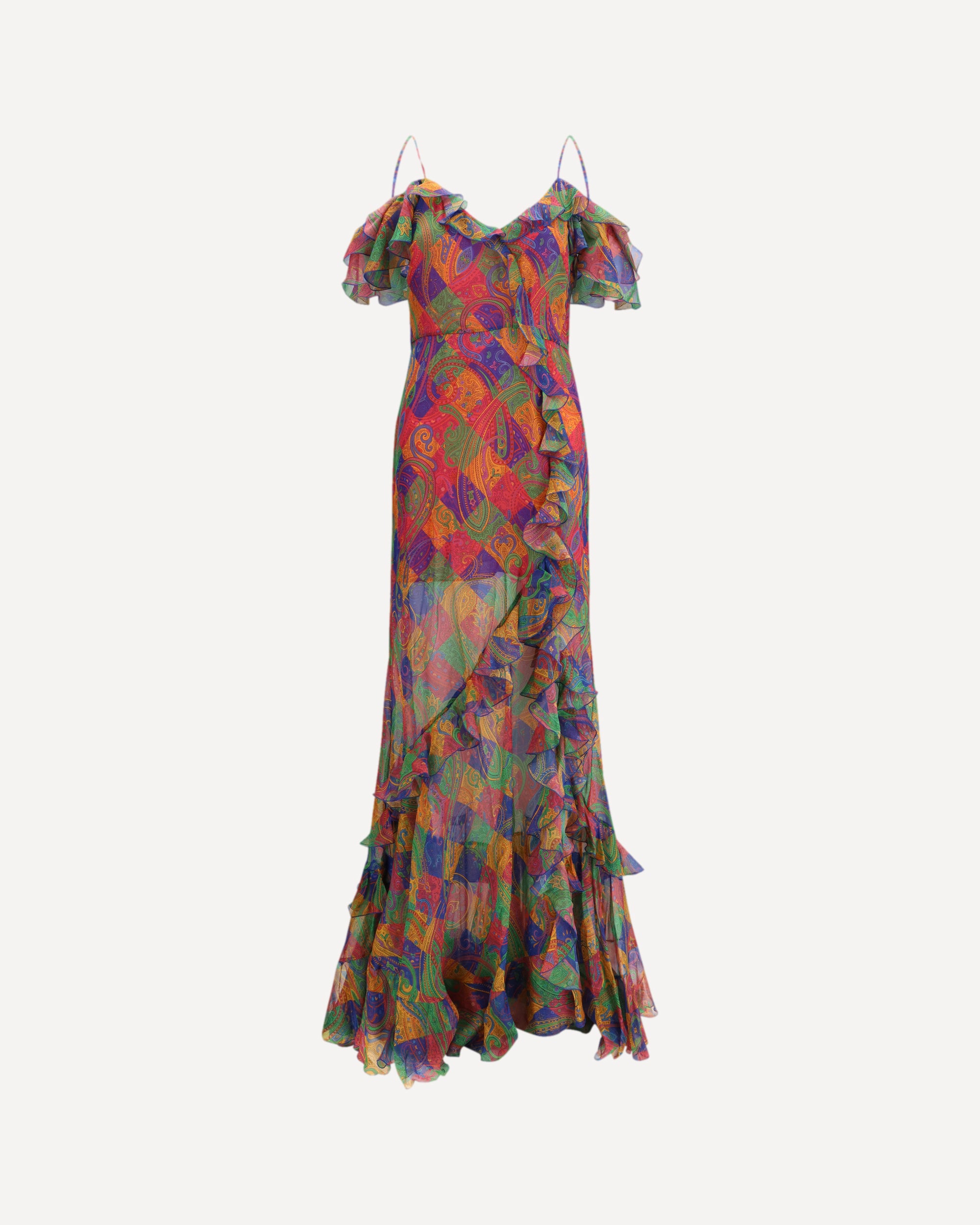 etro silk dress Paisley Silk Ruffle Long-Sleeve Maxi Dress
