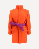 Belted Stonewashed Silk Satin Coat - ORANGE | Base Blu