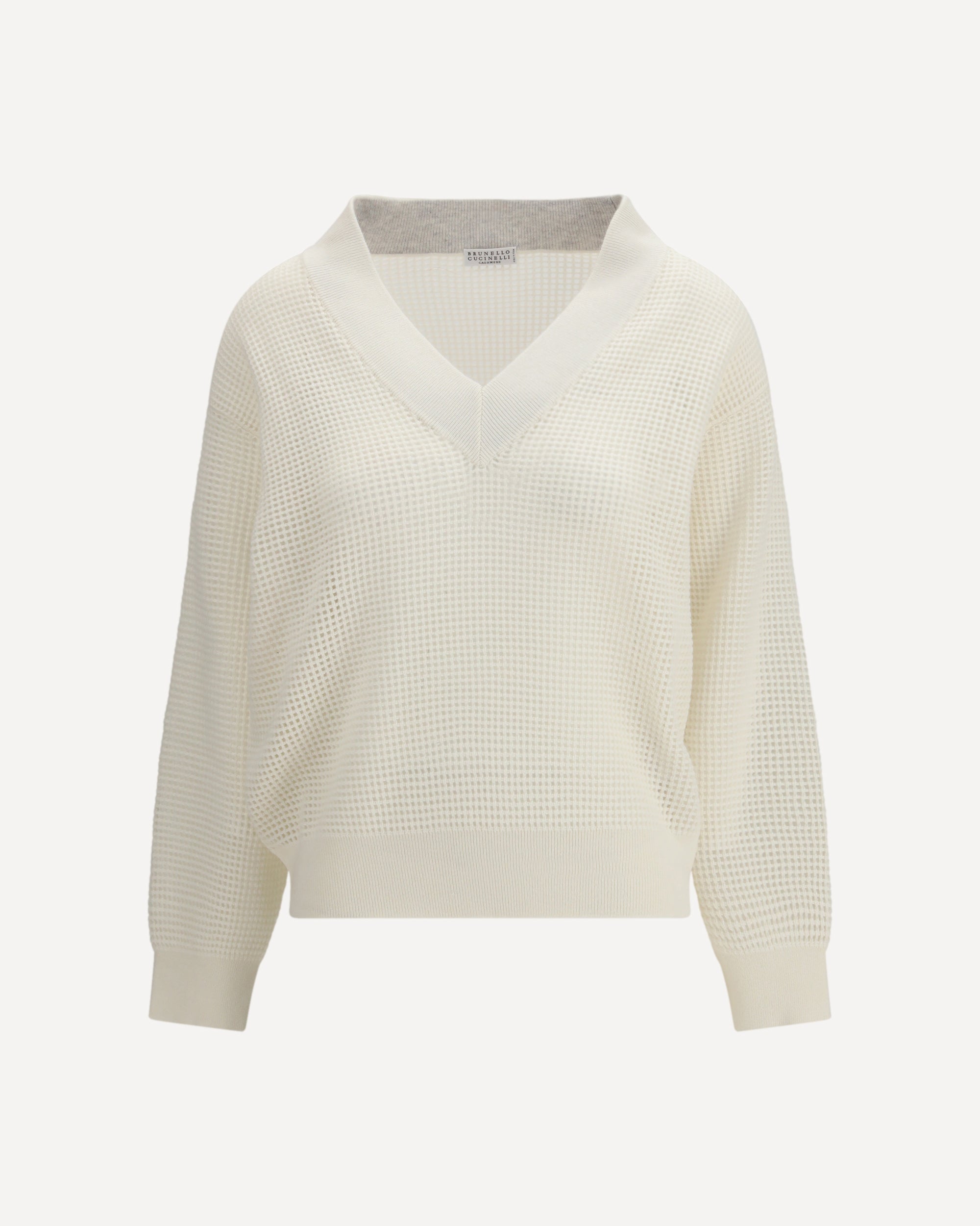 BRUNELLO CUCINELLI Cashmere net Sweater CREAM | Base Blu