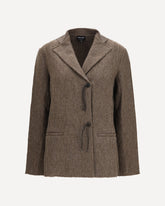 Wool jersey Jacket with leather tassels - BROWN | Base Blu