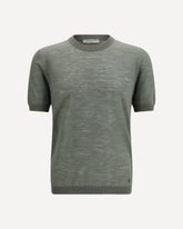 Short-sleeved linen blend Shirt - GREEN | Base Blu