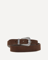 Suede Western Buckle Belt - BROWN | Base Blu