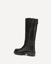 Leather knee-high Boots with buckle detail - BLACK | Base Blu