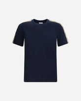 Short-sleeved T-shirt with a single Burberry Check stripe on both shoulders - BLUE | Base Blu