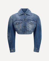 Cropped open-back denim Jacket - BLUE | Base Blu