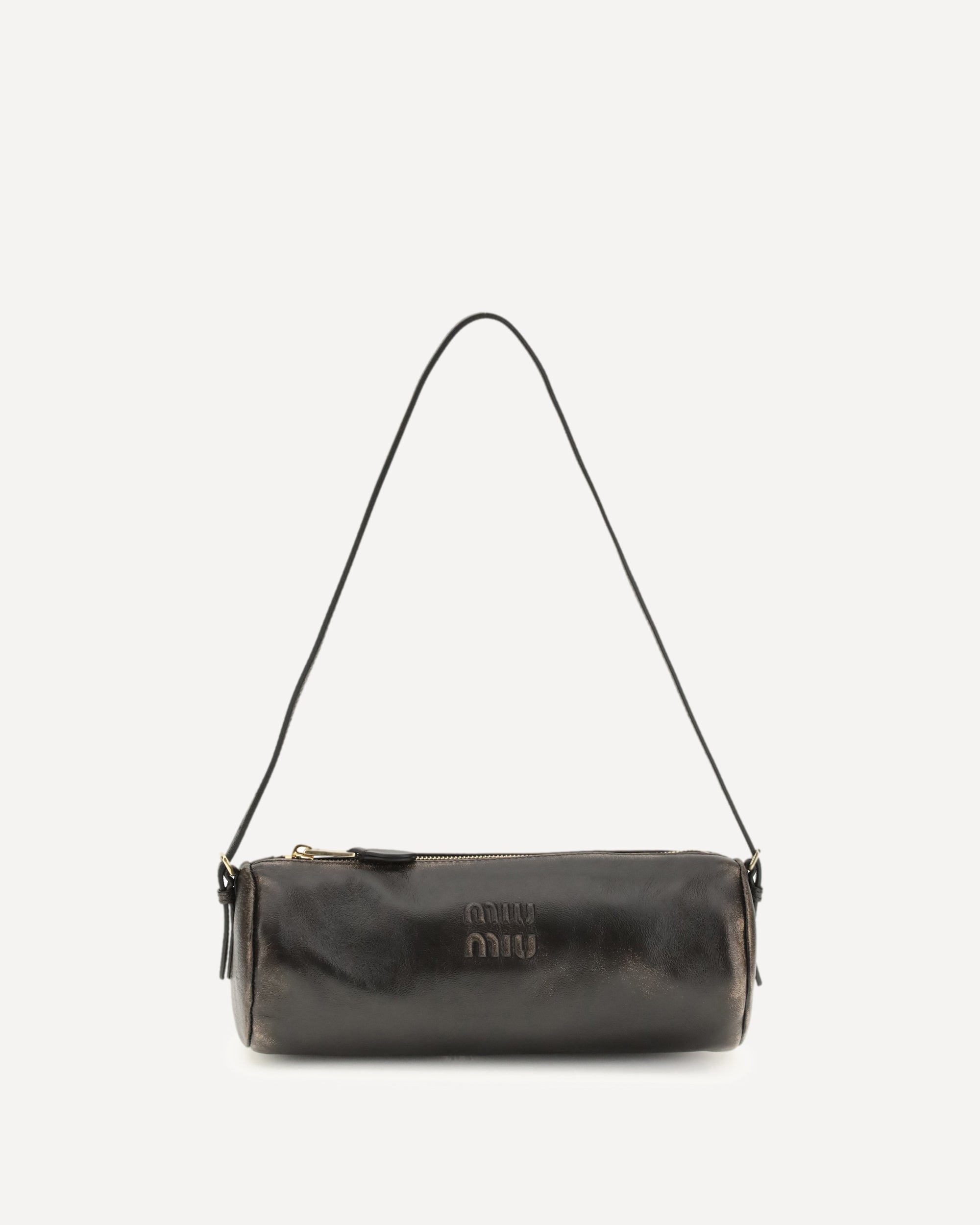 MIU MIU Pouch crafted in aged-effect nappa leather BROWN | Base Blu