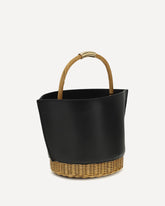 Leather and rattan Handbag - BLACK | Base Blu