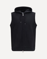 Sleeveless cotton techno fleece Hoodie - BLACK | Base Blu