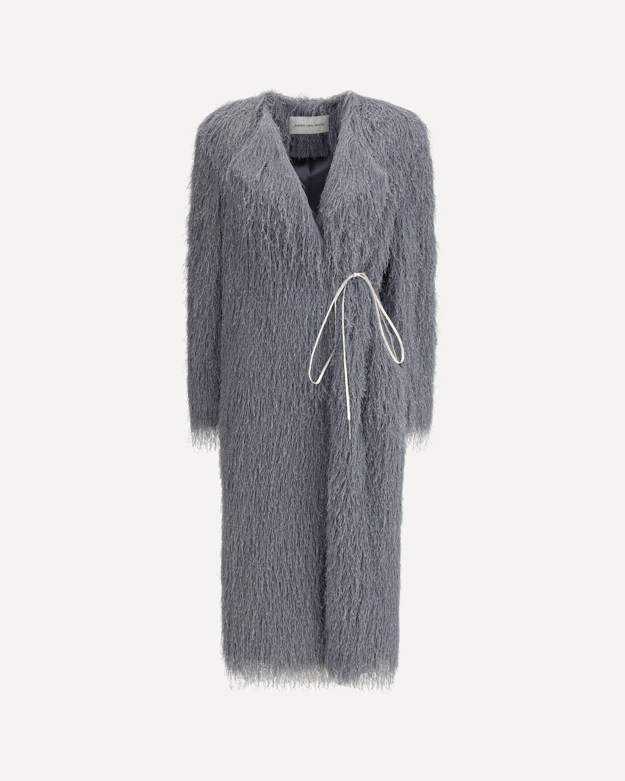DRIES VAN NOTEN Fringed long Coat GREY | Base Blu