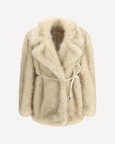 Furry Rosaria Belted Coat - BEIGE | Base Blu